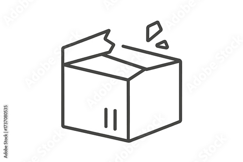 Damaged package icon. Broken cardboard box symbol. Fragile cargo, shipping error, and return delivery concept. Minimalistic thin line vector illustration for web design.