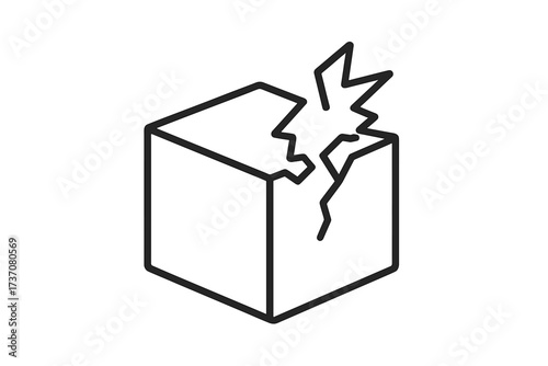 Broken box thin line icon. Damaged package symbol. Concept for fragile parcel, delivery error, shipping problem. Vector outline graphic of a cracked container for logistics and web.