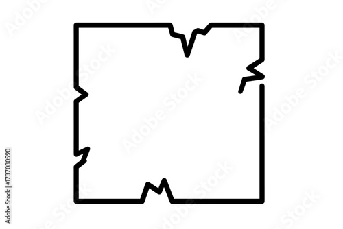 Broken box outline icon. Damaged square frame vector illustration. Fragile package symbol. Cracked, shattered, destroyed container concept. Graphic element for web design, apps.