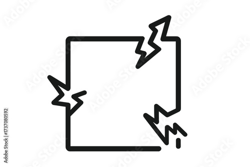 Broken box outline icon. Damaged package symbol. Fragile, cracked, shattered frame concept. Error, failure, problem vector illustration for web design, apps, and graphics.