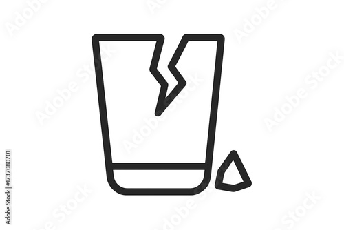 Broken glass line icon. Shattered drinking cup vector illustration. Fragile, damage, crack symbol. Minimalistic design for web, apps, warning signs. Concept of accident, waste.