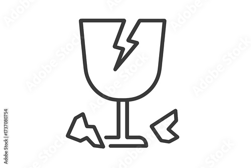 Fragile warning symbol with broken wine glass. Handle with care icon for package and shipping. Minimalistic linear pictogram for web design and app ui. Vector crash error sign.