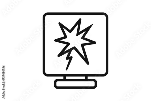 Broken screen vector icon. Cracked computer monitor display symbol. Damaged technology concept. System error, crash or hardware problem. Shattered glass outline illustration.