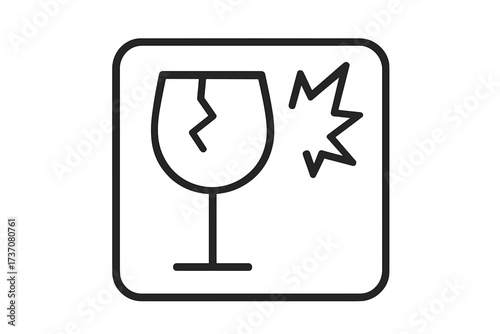 Fragile symbol with broken glass. Handle with care warning icon. Packaging and shipping sign for logistics, delivery, cargo. Careful handling vector pictogram illustration.
