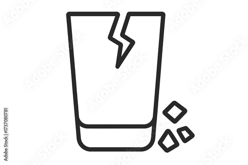 Broken glass line icon. Cracked drinking cup pictogram. Fragile symbol for packaging. Shattered glass concept of accident, damage, fragility and waste. Minimalist vector.