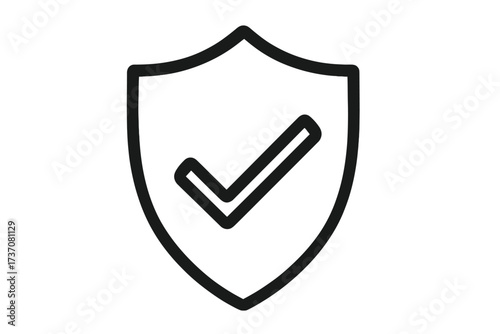 Security shield with check mark line icon. Protection, safety, quality, and guarantee concepts. Verified, approved, and authenticated badge. Secure tick sign. Vector for web, apps.