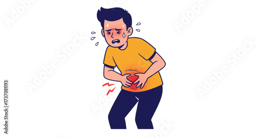 A man feels uncomfortable with his stomach 