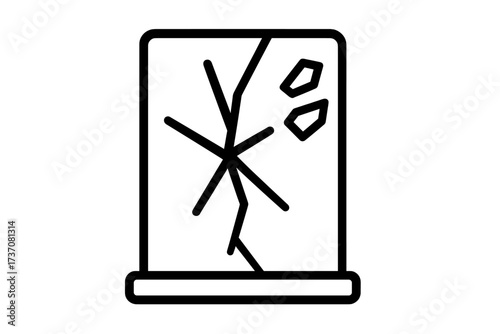 Broken glass outline icon vector symbol. Cracked window or shattered screen illustration. Fragile, damage, destruction concept. Minimalist line art for web and app design.