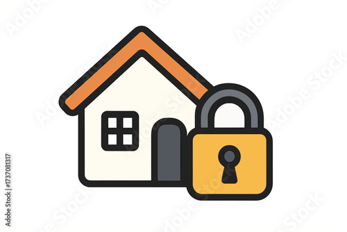 Home security concept. House and lock icon. Property safety and protection. Real estate security. Private property symbol. Vector illustration for web, apps, insurance.