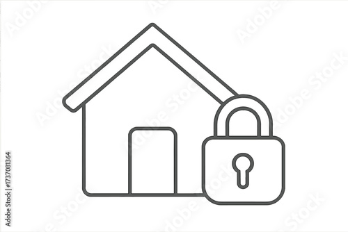 Home security icon. House and lock symbol for safety and protection. Concept of real estate, property insurance, and secure housing. Vector line art for web and mobile apps.