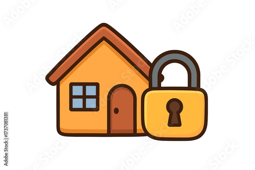 Home security system concept. House with a lock icon. Property protection, safety, and insurance sign. Secure house, private property, and mortgage vector illustration symbol.