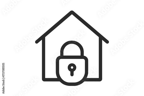 House and lock outline icon for home security system and safety. Concept for property protection, privacy, secure real estate, and insurance. Metaphor for lockdown or quarantine.