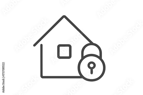House and lock icon. Home security, property protection, and safety concept. Real estate insurance symbol. Private property sign. Secure house linear vector illustration.