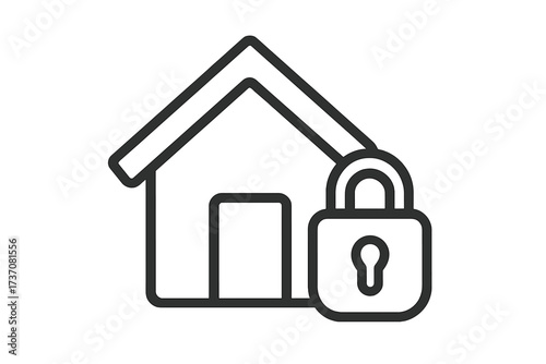 Home security icon. House protection and safety concept. Locked property symbol. Real estate insurance vector illustration. Padlock and home line art for web and apps.