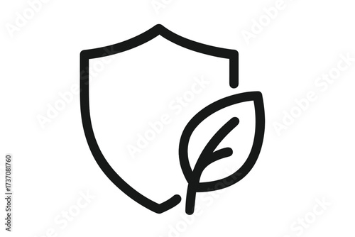 Eco shield leaf icon, natural protection symbol. Green security logo concept. Environmental safety, nature conservation. Organic, bio, vegan product guarantee vector illustration.