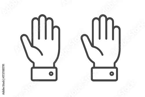 Hands raised up line icon. Concept for voting, volunteering, charity, or asking a question. Stop, warning or halt gesture. Business participation symbol. Vector illustration.