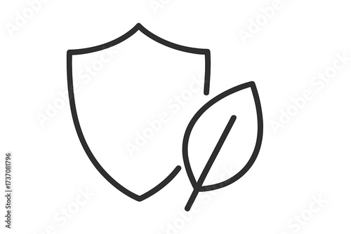 Shield and leaf line icon. Environmental protection, eco safety concept. Natural, organic, vegan product symbol. Immune system defense logo. Minimalist vector for web and apps.