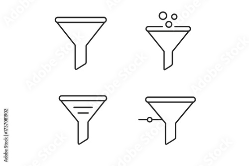 Set of filter and funnel line icons. Vector symbol for data sorting, purification process, and sales conversion funnel. Website and mobile app UI UX graphic elements.