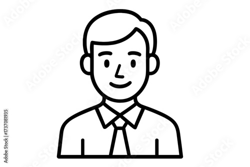 Simple line art man avatar icon. Businessman symbol. Male person character for business. Vector illustration of employee, manager, office worker. User profile pictogram.