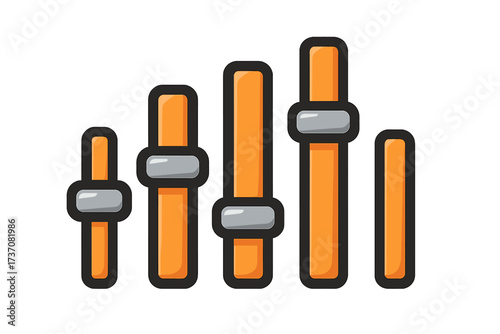 Equalizer icon for sound mixing and audio control. Vector graphic of a mixer panel with sliders for frequency, volume, and balance adjustment. Music studio equipment symbol.