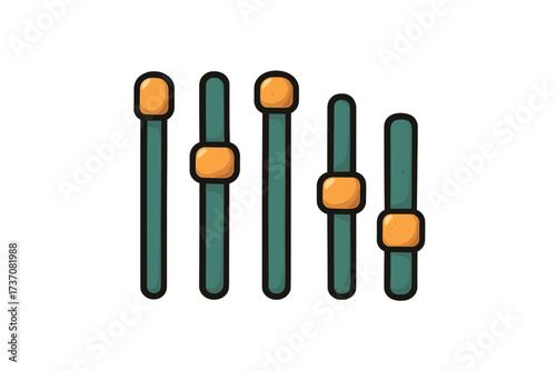 Equalizer icon vector cartoon illustration. Sound mixer faders for audio control panel. Music frequency adjustment sliders. Digital console for studio, DJ, or volume settings.