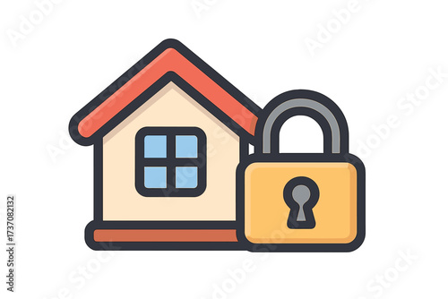 Home security concept with house and padlock. Real estate safety, property protection, insurance vector icon. Secure smart home technology graphic for web and mobile app.