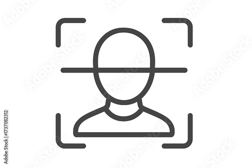 Face recognition icon. Facial ID scan symbol. Biometric identification system. Security technology for authentication and verification. Personal data protection and privacy concept.