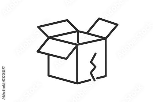 Broken box line icon. Damaged package vector symbol. Fragile cargo concept illustration. Cracked open cardboard container. Shipping problem, delivery failure or return graphic.