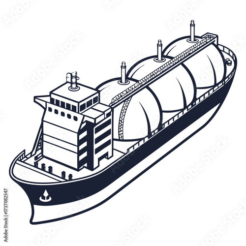 Illustration of a large liquefied natural gas lng carrier ship with spherical tanks for cargo transport