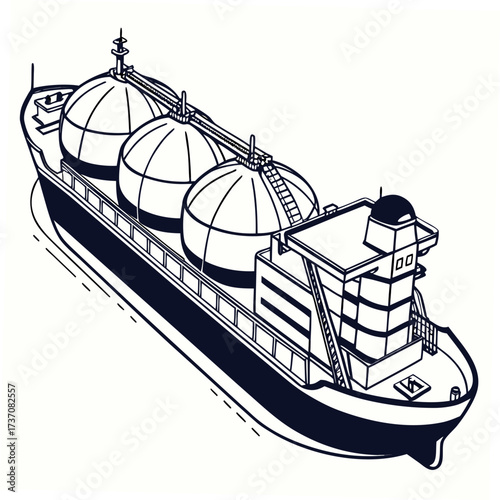 Illustration of a large cargo ship with three spherical tanks for transporting liquids or gases