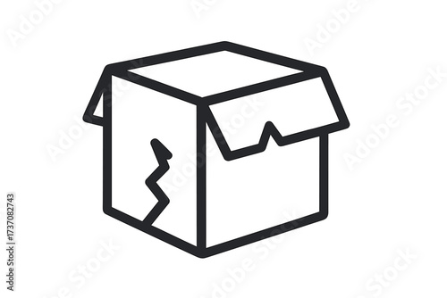 Damaged package line icon. Broken box vector illustration. Fragile cargo, handle with care symbol. Shipping problem, delivery error, returned parcel, defective product concept.