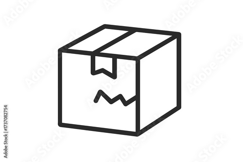 Broken box icon. Damaged package symbol for shipping and delivery. Fragile cargo concept. Vector line illustration for logistics problems, returns, insurance claims, or poor handling.
