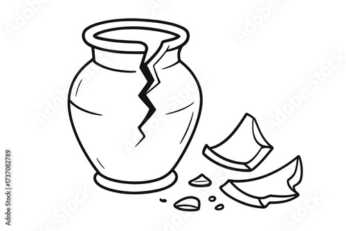 Cracked pot linear icon. Metaphor for damage, fragility, destruction. Concept for mental health crisis, broken relationship, failure, stress, despair, loss, vulnerability.