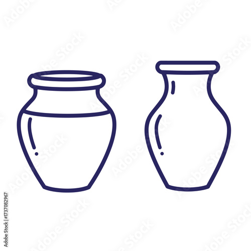 Two simple stylized pottery vases with clean lines and a minimalistic design style.