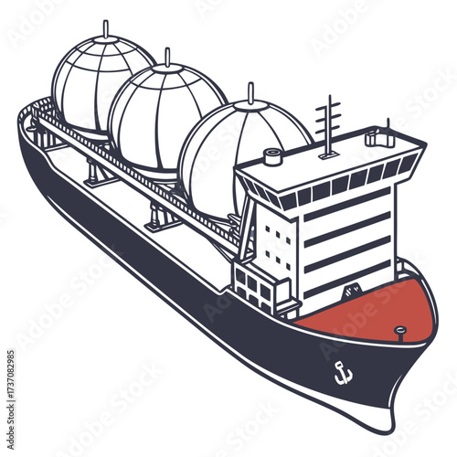 Modern lng carrier ship with spherical tanks transporting liquefied natural gas across the ocean