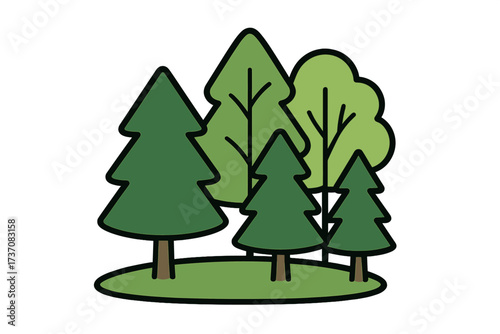 Forest trees line icon. Simple flat vector cartoon of pine, fir, spruce. Nature park wood symbol. Green ecology concept. Environment conservation graphic illustration.