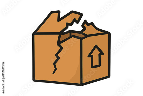 Broken cardboard box vector icon. Damaged package illustration for shipping and delivery concepts. Fragile cargo, poor handling, and insurance claims. Minimalistic cartoon design.