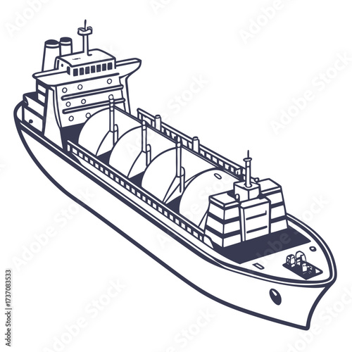 Stylized line drawing of a liquefied natural gas lng carrier ship with spherical tanks
