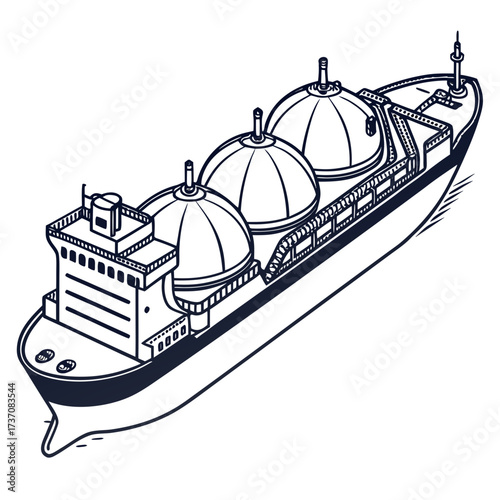 Stylized outline illustration of a liquefied natural gas carrier ship with spherical tanks