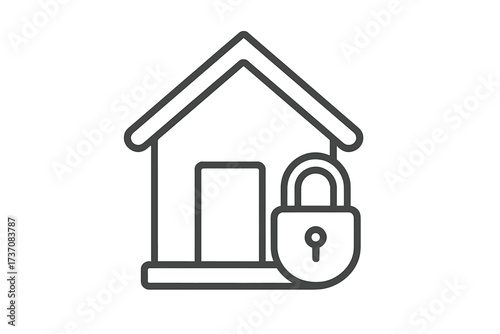 House lock icon. Home security concept. Property protection. Real estate safety symbol. Secure building sign. Vector line art for apps and web. Insurance and mortgage graphic.