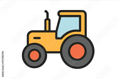 Tractor vector illustration, a symbol of farming and agriculture. Heavy machine for field work. Agricultural transport for harvesting. Modern flat design cartoon graphic element.