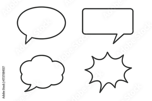 Speech bubble outline set. Vector chat, talk, and thought bubbles. Comic dialogue box collection. Message and communication icon. Editable stroke graphic element for design.