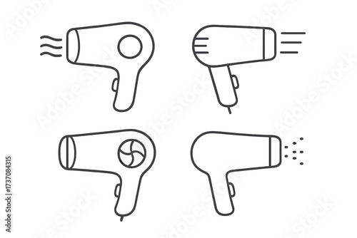 Hair dryer line icon set. Blow dryer vector collection. Simple outline pictogram for hairdressing, salon, barbershop. Minimal graphic symbol for web, UI, UX design, app.
