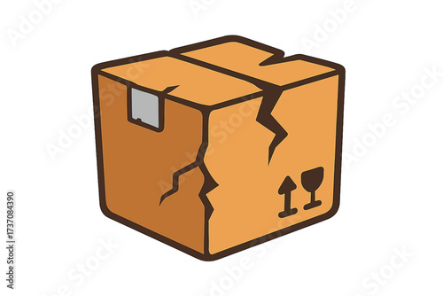 Broken cardboard box icon, damaged package concept, cracked carton illustration, fragile shipping container vector, logistics damage symbol, delivery warning design with transparent background