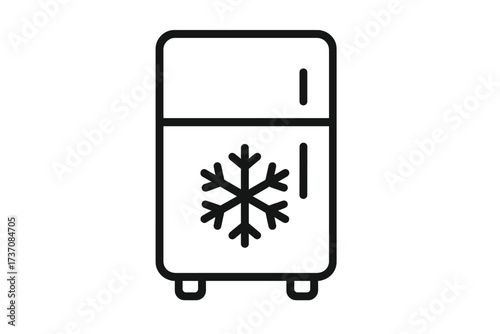 Refrigerator freezer minimal line icon. Cold storage vector symbol. Kitchen appliance pictogram for frozen food. Cooling and freezing concept with snowflake sign for web, app design.