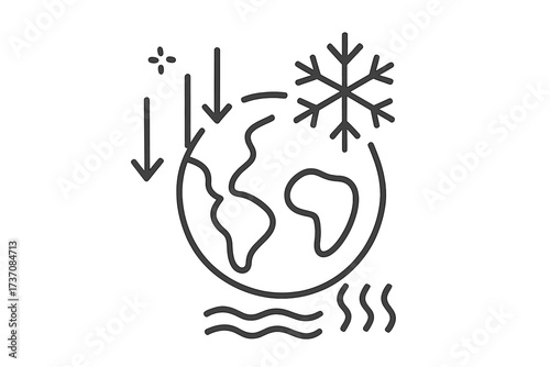 Global cooling vector icon. Climate change concept, ice age metaphor. Planet earth freezing, temperature dropping. Weather forecast symbol with snowflake and atmosphere.