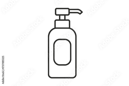 Pump bottle dispenser vector line icon. Cosmetic packaging for liquid soap, lotion, shampoo or gel. Minimalist outline illustration for beauty, skincare and hygiene concept.