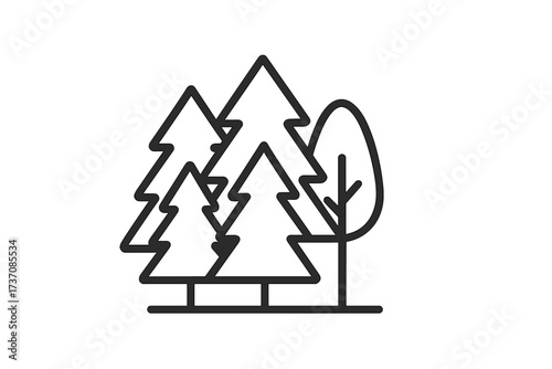 Minimalistic thin line trees in forest icon, vector cartoon illustration for web, graphic design, apps, banners, social network, cards, nature, woodland concept, eco symbol
