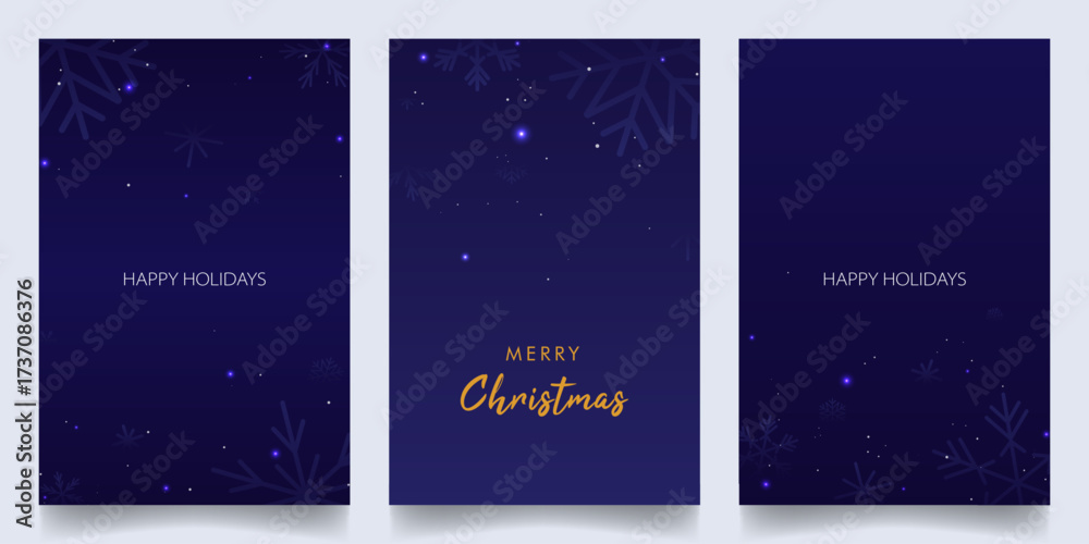 Naklejka premium Holiday Card Templates with Snowflakes and Glitter with Copy Space