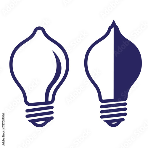 Two stylized light bulbs representing ideas inspiration and creative thoughts with color variations